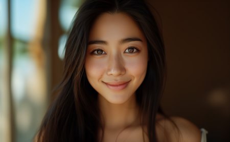 Portrait of a beautiful young Asian woman with charming smileの素材
