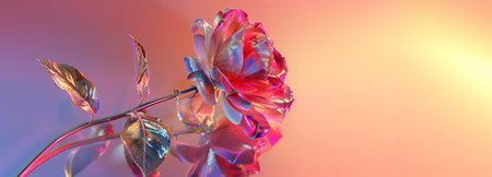 Holographic rose reflected on soft gradient background.の素材