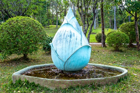 Blue lotus statue in the Royal flora garden Chiangmai,Thailand,Lotus sculptureの写真素材