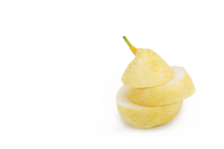 Chinese pear sliced on white corner backgroundの写真素材