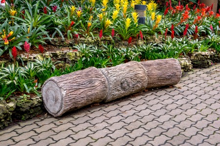 Cement log bench style in the garden,Concrete log bench styleの写真素材