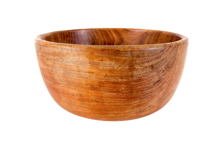 Wooden bowl isolated on white backgroundの写真素材