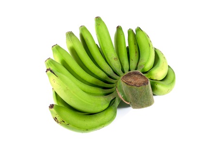 Side of green raw bananas isolated on white backgroundの写真素材