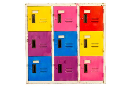 Colorful old cabinet lockers isolated on white backgroundの写真素材
