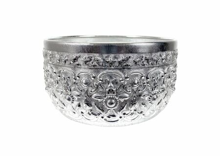 Thai traditional silverware bowl isolated on white backgroundの写真素材