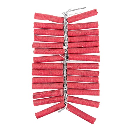 Red firecrackers string isolated on white background.Firecrackersの写真素材