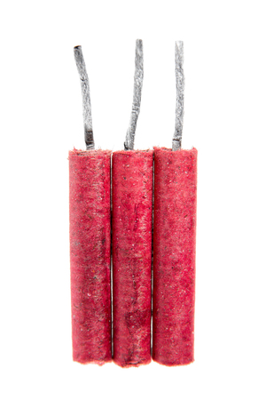 Red firecrackers isolated on white background.Firecrackersの写真素材