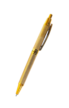 Gold pen isolated on white backgroundの写真素材