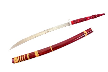 Thai swords isolated on  white background.Thai swords isolated.Thai swords with scabbard isolatedの写真素材