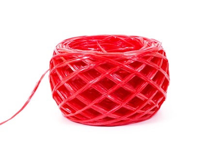 Red plastic rope isolated on white background.Plastic rope isolated.Plastic string isolated.の写真素材