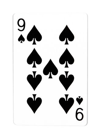Old playing card (nine) isolated on a white background.Playing cards isolatedの写真素材