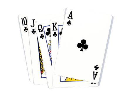 Playing cards - isolated on white background.Royal flush. Playing cards isolated on a white...