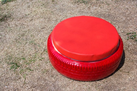 Sitting seat made from car tireの写真素材