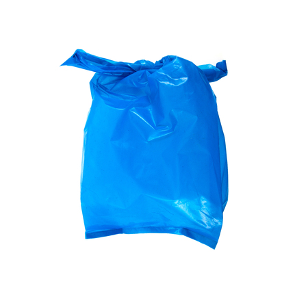 it is recycled blue plastic bag isolated on white.の写真素材
