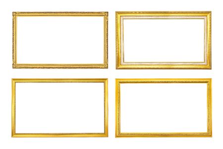 Set antique golden frame isolated on white background.Gold frame isolated.Golden frame isolated.Group rectangle golden frame isolatedの写真素材