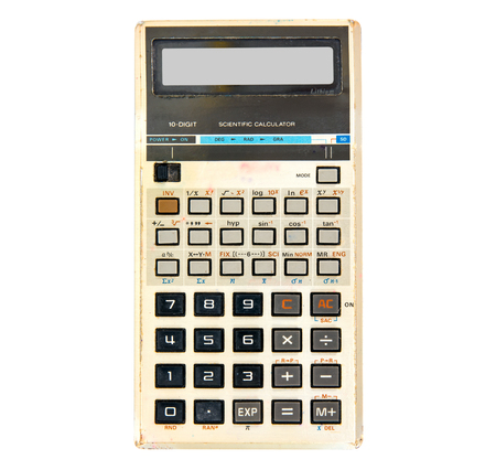 Old science calculator for doing office related work isolated on white background.Old science calculatorの写真素材