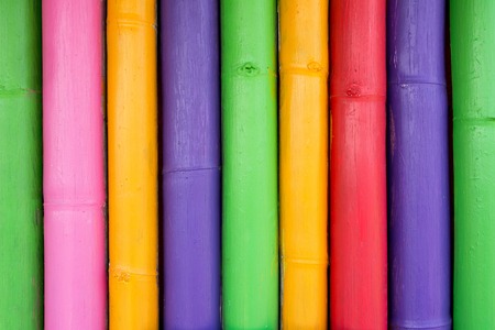 Colorful bamboo wood wall texture backgroundの写真素材