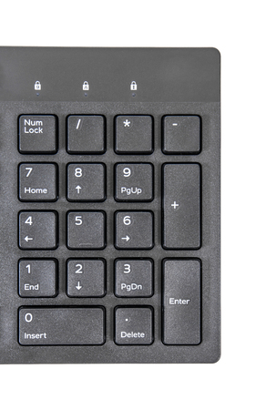 Close up of numeric keypad of computer keyboard num lock isolated on white background