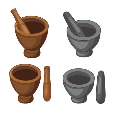 Wooden Mortar and wooden pestles,Stone mortar and Stone pestlesのイラスト素材