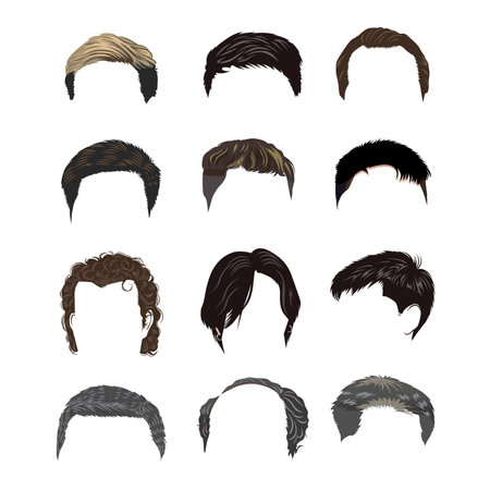 Vector set of men's hairstyles with different styles of hair.のイラスト素材
