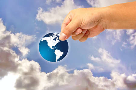 Hand and icon worldの写真素材