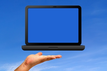 Laptop and hand of the businessmanの写真素材