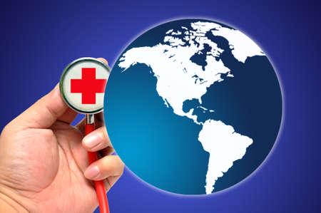 Stethoscope on a world background ,Save the worldの写真素材