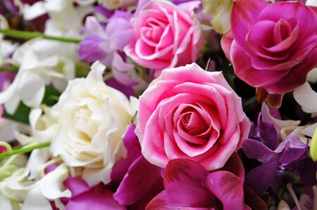 Roses in a bouquet of flowersの写真素材