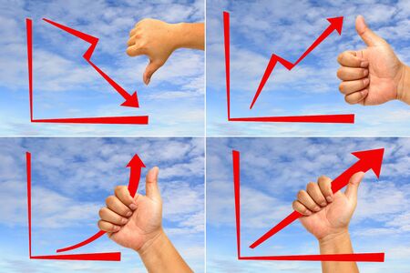 Red arrow graph with hand Collectedの写真素材