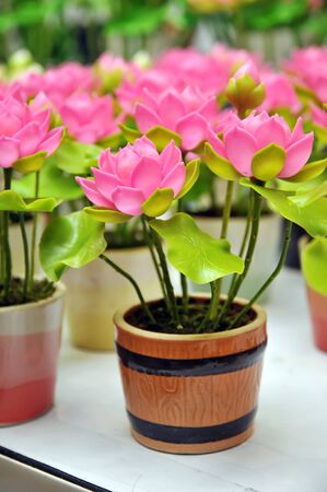 Beautiful bouquet of artificial lotus flowersの写真素材