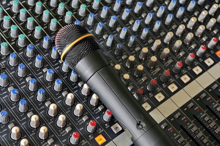 Part of an audio sound mixer with a microphone 