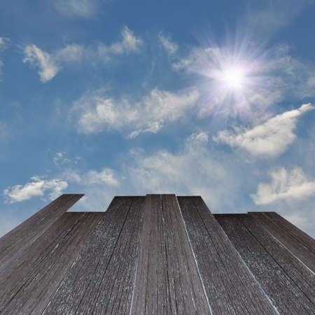 Old wood floor and cloudy sky