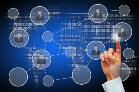 Hand pressing human icon button and social networkの写真素材