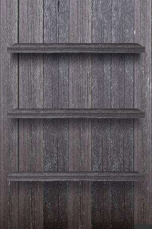Empty wood shelf on wood wallの写真素材