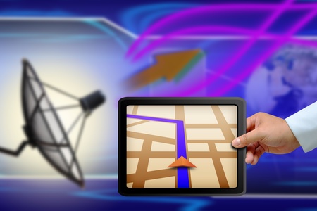 Touchpad gps with Satellite dish transmission dataの写真素材