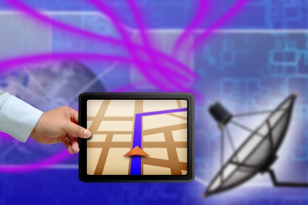 Touchpad gps with Satellite dish transmission dataの写真素材
