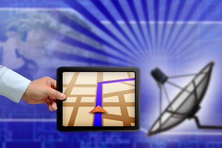 Touchpad gps with Satellite dish transmission dataの写真素材
