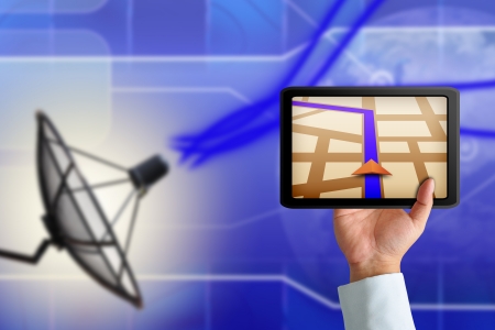 Touchpad gps with Satellite dish transmission dataの写真素材