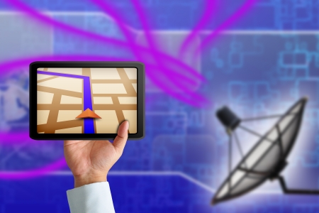 Touchpad gps with Satellite dish transmission dataの写真素材