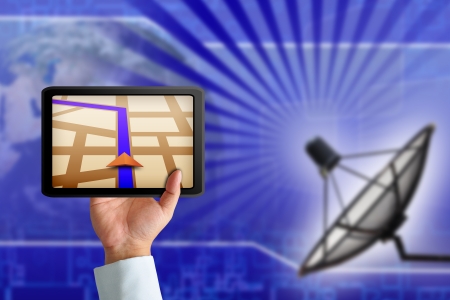 Touchpad gps with Satellite dish transmission dataの写真素材
