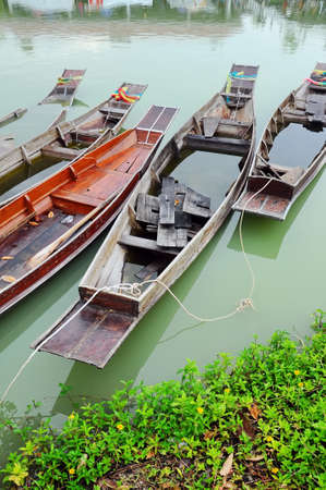 Group of wooden boats in the River