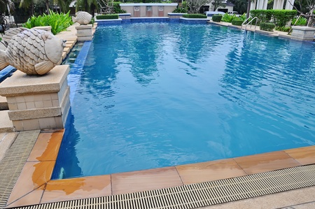 part of swimming pool with blue waterのeditorial素材