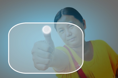 Portrait of asia woman pressing the buttonの写真素材