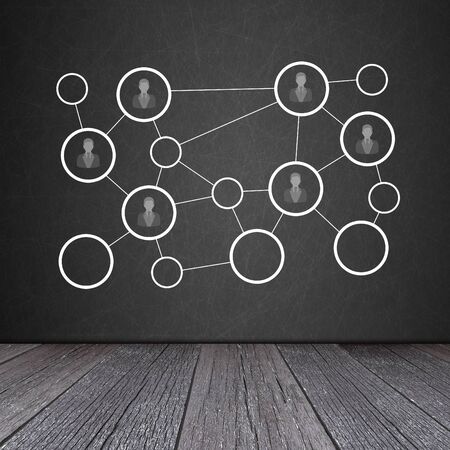 Social network concept on the Blackboard with ground of the woodの写真素材