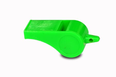 Green whistle isolated on white background with Clipping Partの写真素材