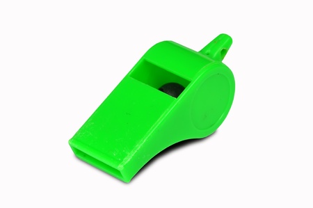 Green whistle isolated on white background with Clipping Partの写真素材