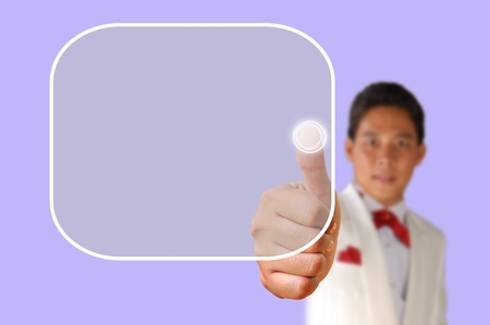 Portrait of asia Business man pressing the buttonの写真素材
