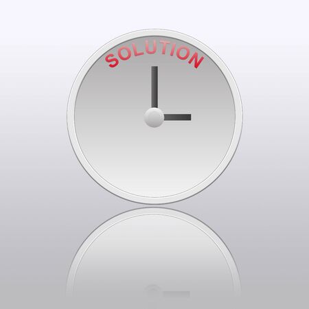White clock with words solution on its faceの写真素材