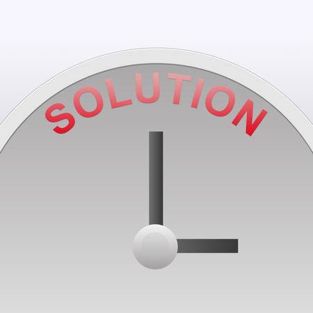 White clock with words solution on its face