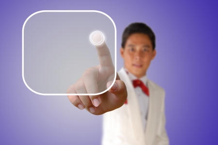 Portrait of asia Business man pressing the buttonの写真素材